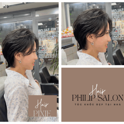 Female stylist cutting a pixie hairstyle in District 3